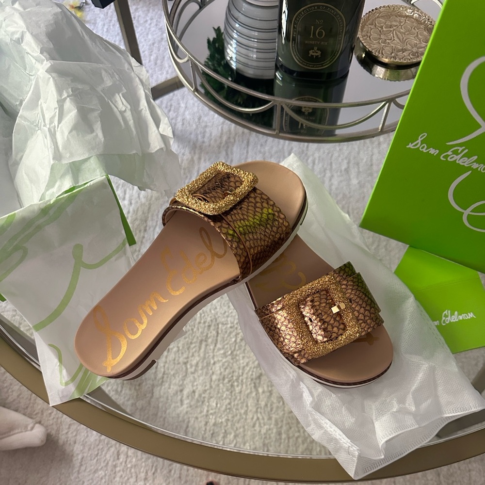 Sam Edelman Gold Metallic Slide Sandals